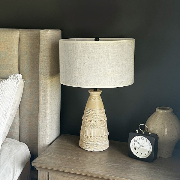 Intricate Beige Bedside Table Lamp by Decor Steals