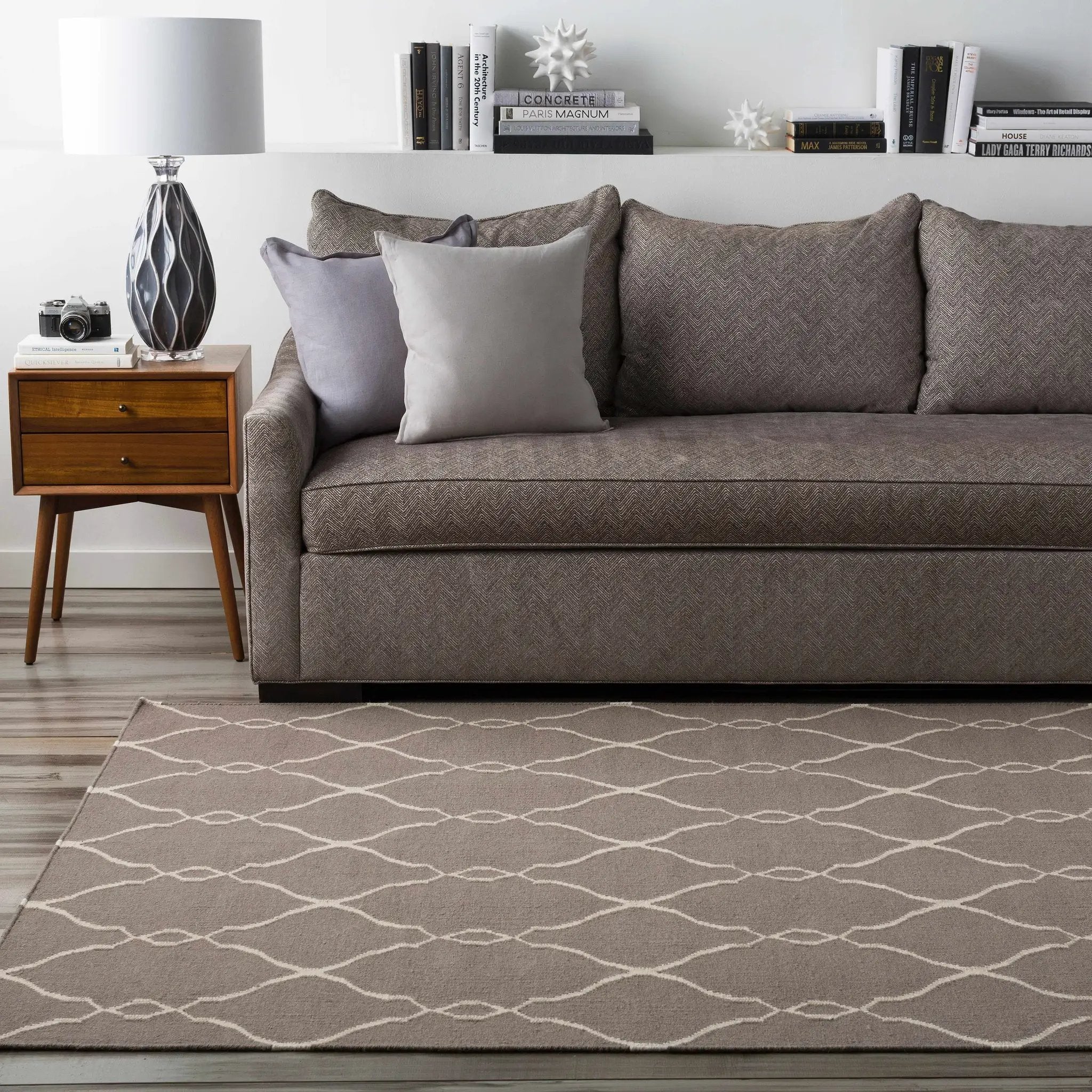 Lamy Beige Trellis Wool Rug - Clearance by Boutique Rugs