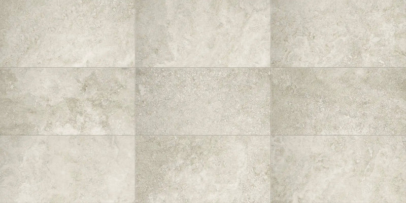Trail Cross Cut Grey Travertine Look Porcelain Tiles 12x24 by landmarkceramics