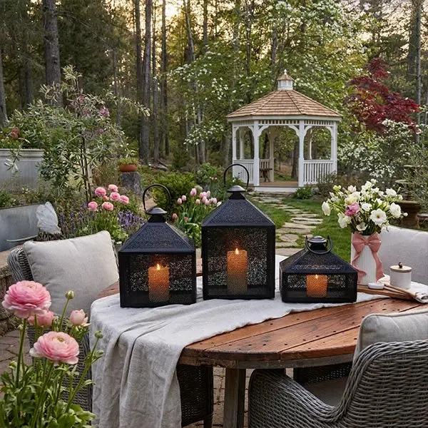 Perforated Iron Metal Lanterns, Set of Three by Decor Steals
