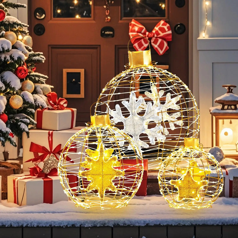 3 Pieces Pre-Lit Lantern Balls with 732 Bright LED Lights and Ground Stakes by DirectDeals