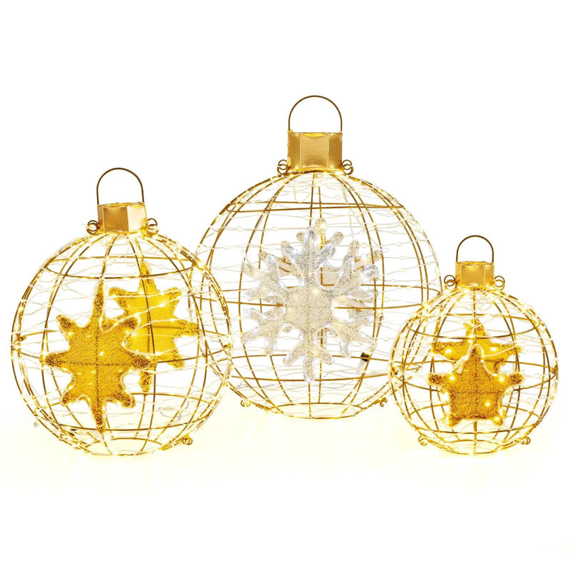 3 Pieces Pre-Lit Lantern Balls with 732 Bright LED Lights and Ground Stakes by DirectDeals