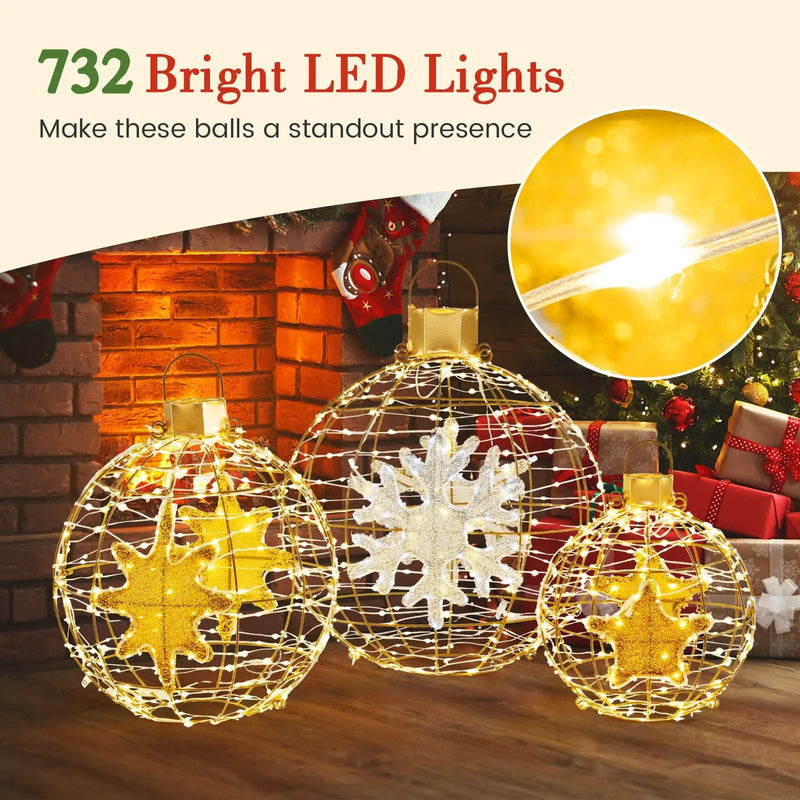 3 Pieces Pre-Lit Lantern Balls with 732 Bright LED Lights and Ground Stakes by DirectDeals