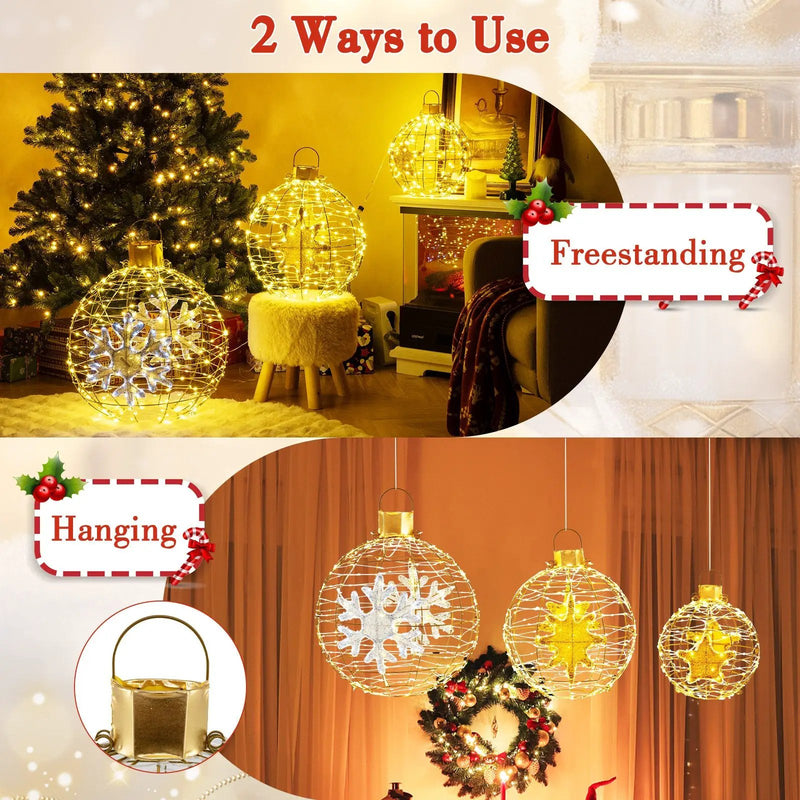 3 Pieces Pre-Lit Lantern Balls with 732 Bright LED Lights and Ground Stakes by DirectDeals