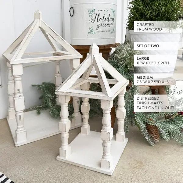 Distressed White Turned Wooden Open Lanterns, Set of Two by Decor Steals