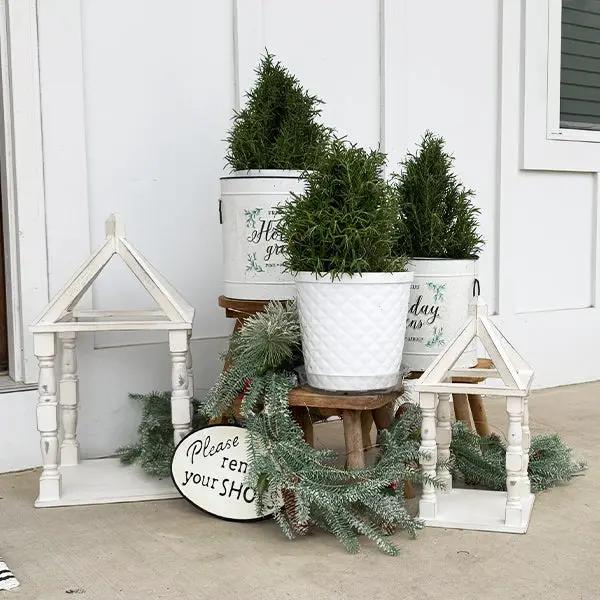 Distressed White Turned Wooden Open Lanterns, Set of Two by Decor Steals
