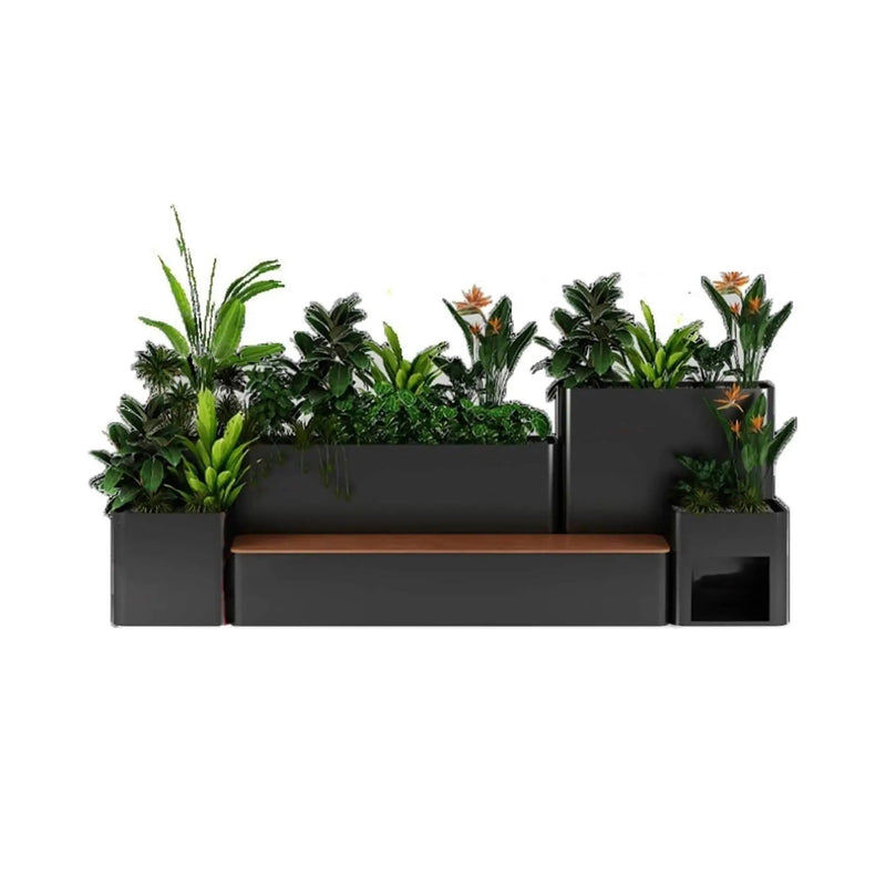10FT Large Industrial Outdoor Flowerbox Bench With Metal Planter And Hardwood Seat [Made-To-Order] (SAK95620) by SAKSBY WHOLESALE