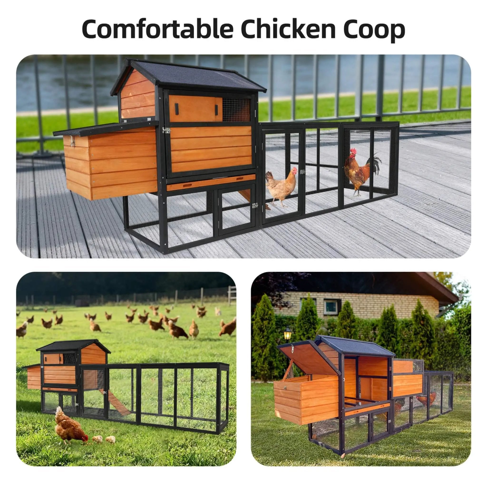 Large 114-Inch Outdoor Wooden Chicken Coop With Run And Nesting Box (SAK83516) by SAKSBY WHOLESALE