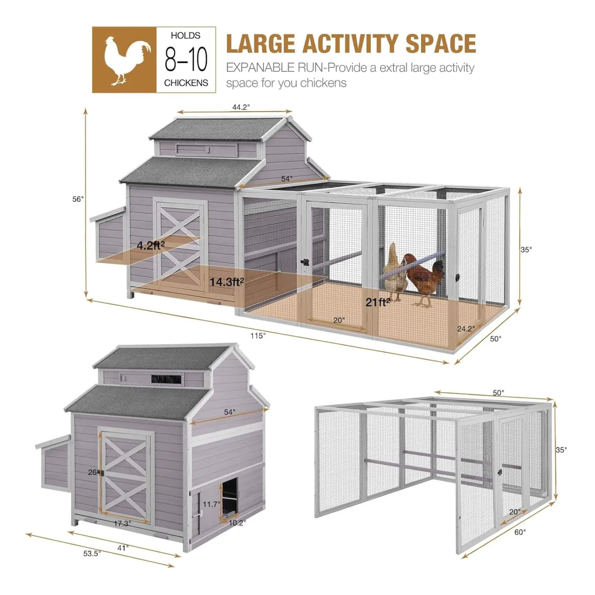 Large 115-Inch Portable Chicken Coop With Run And Nesting Boxes [8-10 Chickens] (SAK18263) by SAKSBY WHOLESALE