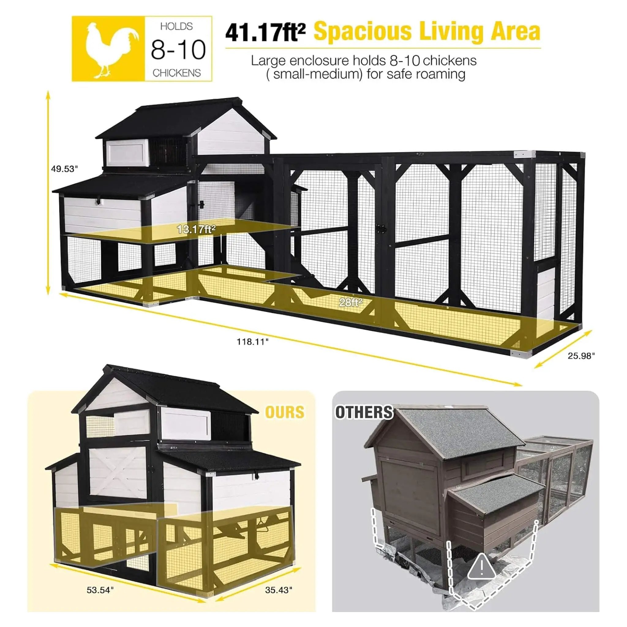 Large 118-Inch Outdoor Wooden Chicken Coop With Extended Run And 6 Nesting Boxes [8-10 Chickens] (SAK63940) by SAKSBY WHOLESALE