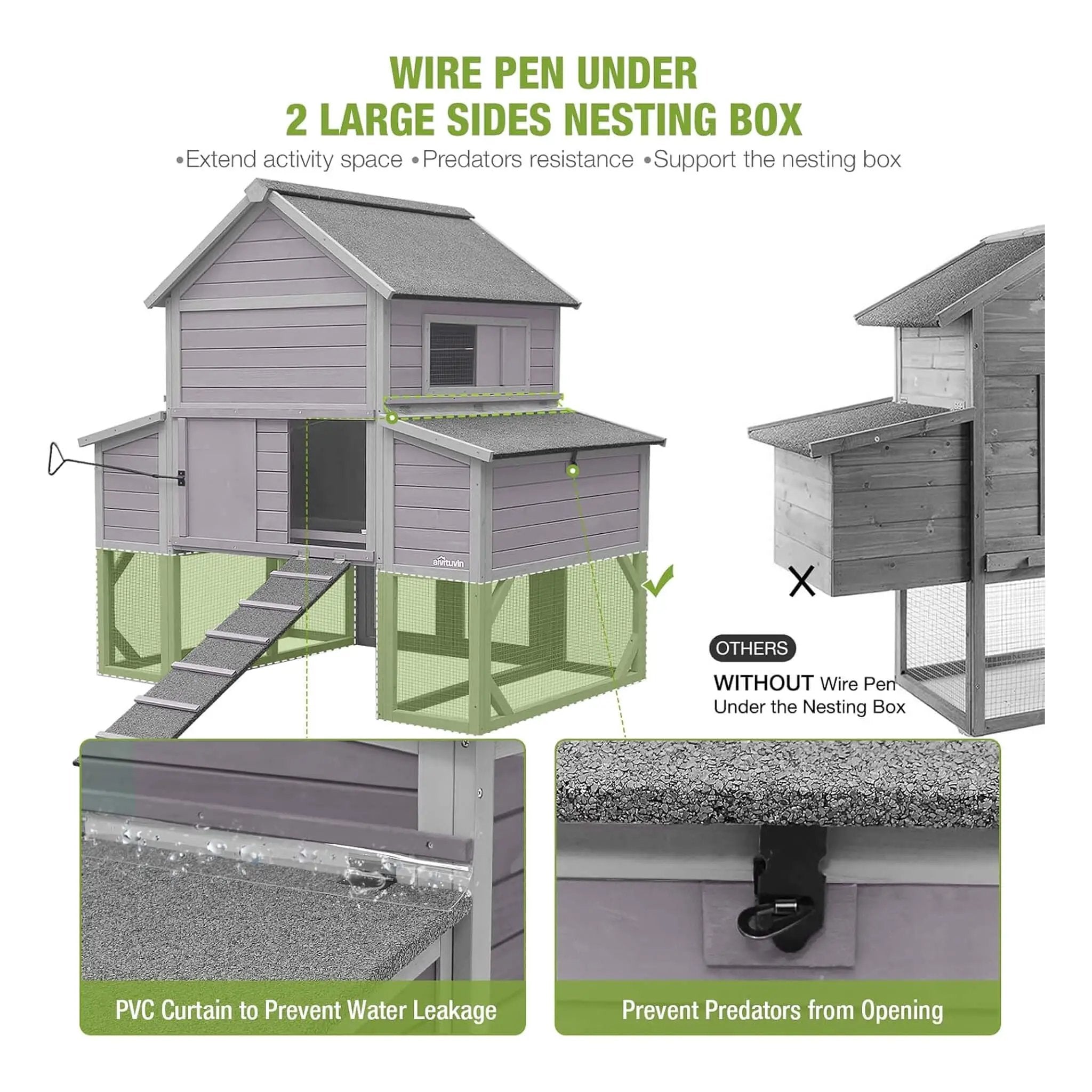 Large 137-Inch Wooden Chicken Coop With Run And 6 Nesting Boxes [10-15 Chickens] (SAK96430) by SAKSBY WHOLESALE