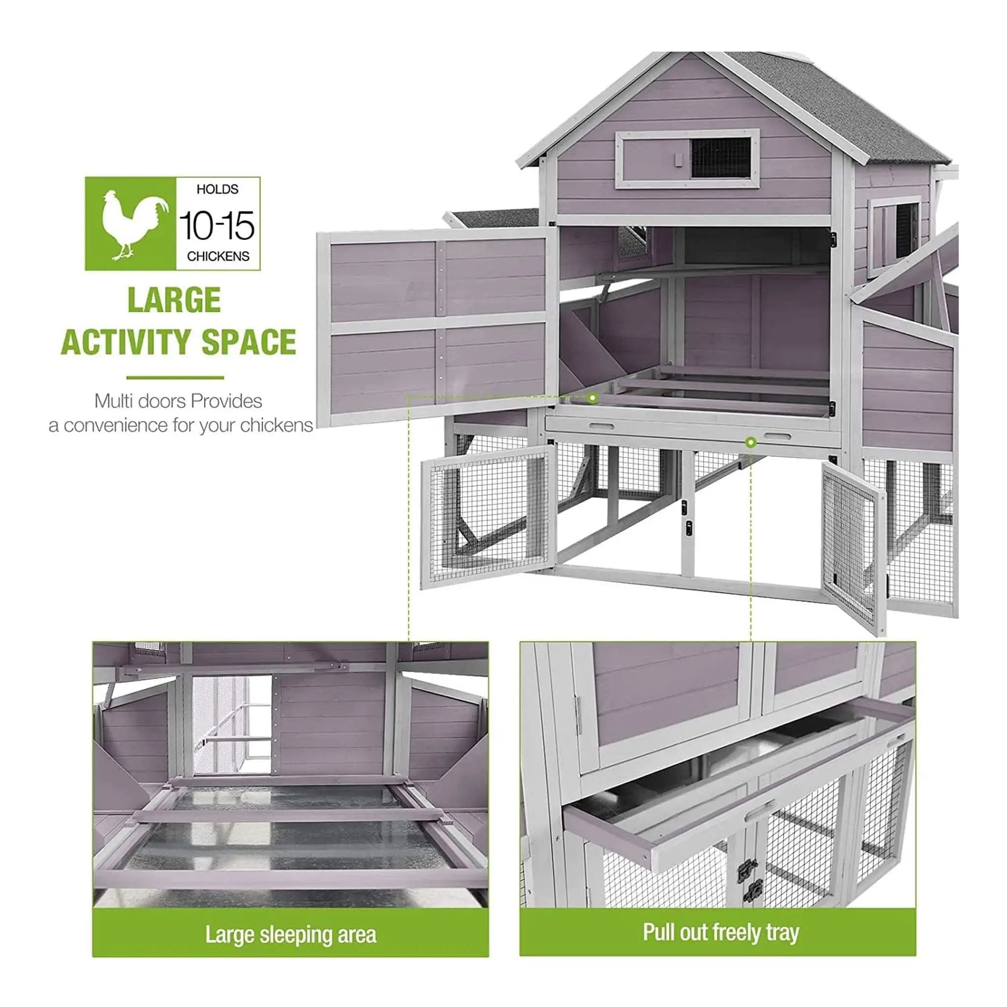 Large 137-Inch Wooden Chicken Coop With Run And 6 Nesting Boxes [10-15 Chickens] (SAK96430) by SAKSBY WHOLESALE