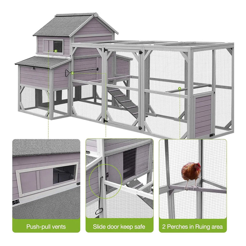 Large 137-Inch Wooden Chicken Coop With Run And 6 Nesting Boxes [10-15 Chickens] (SAK96430) by SAKSBY WHOLESALE