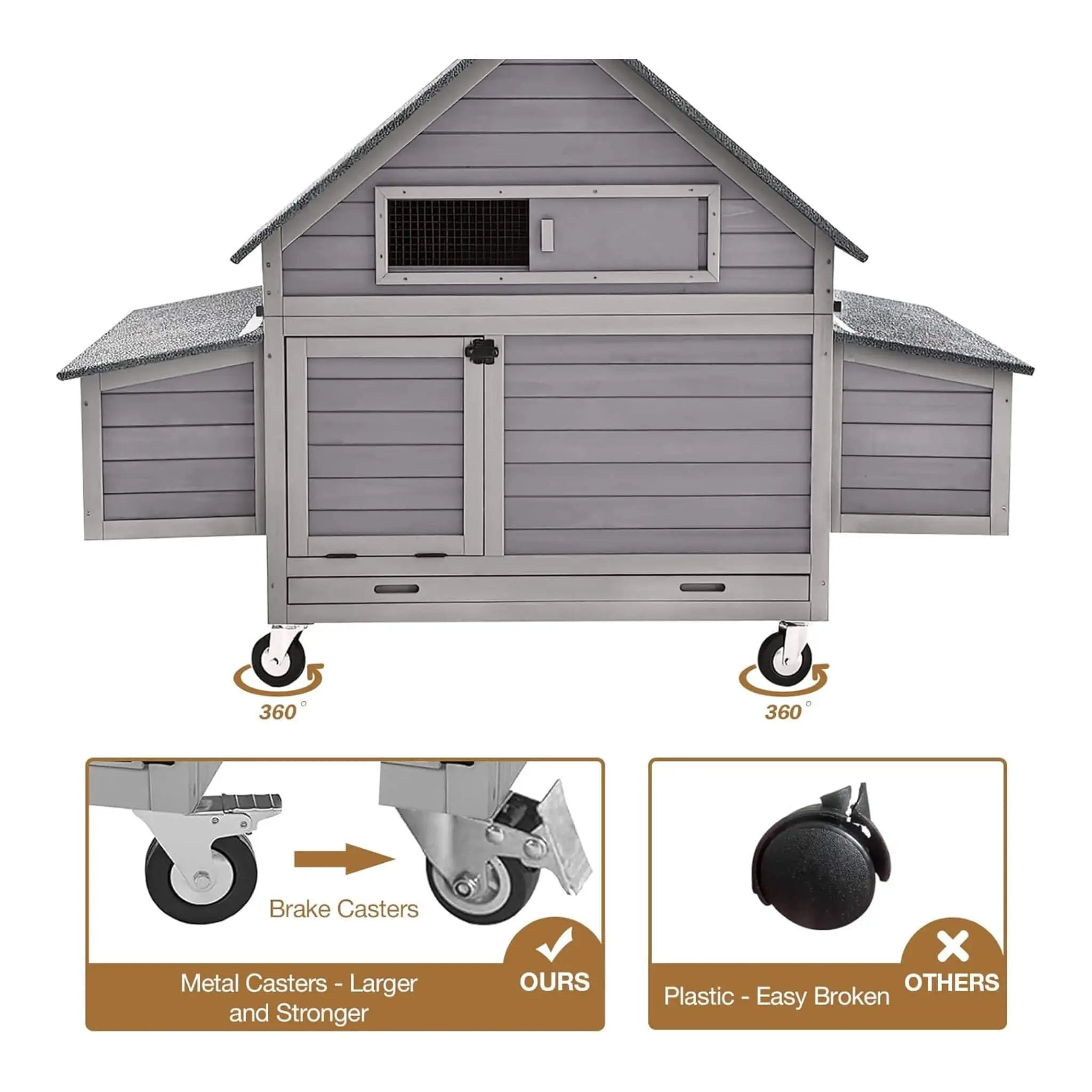 Large 63-Inch Movable Wooden Hen House With Wheels And Nesting Box (SAK50791) by SAKSBY WHOLESALE