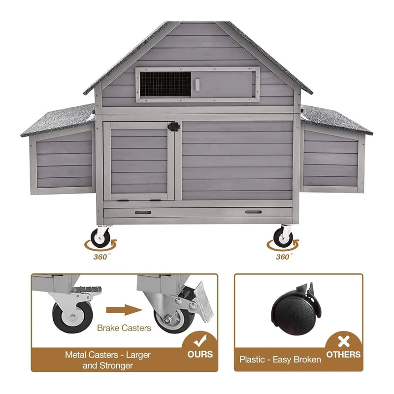 Large 63-Inch Movable Wooden Hen House With Wheels And Nesting Box (SAK50791) by SAKSBY WHOLESALE