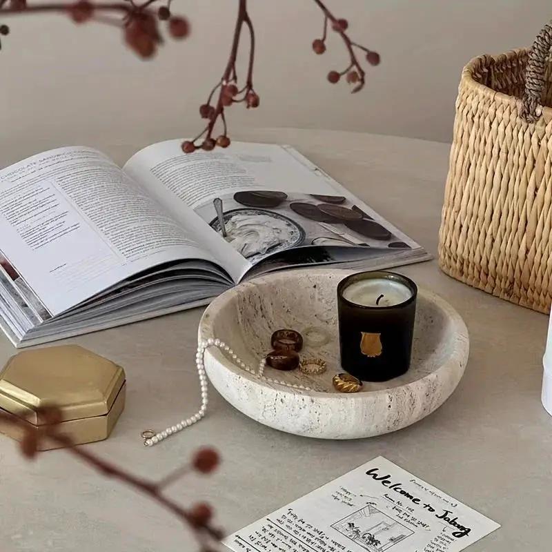 Large 7.87 Inch Natural Marble Bowl - Elegant Decorative Centerpiece for Bathroom, Vanity, or Dining Table - Jewelry Display, Soap Dish - Luxury Home Decor - Perfect Housewarming or Holiday Gift (Christmas, Wedding) - Durable by House Of Avana