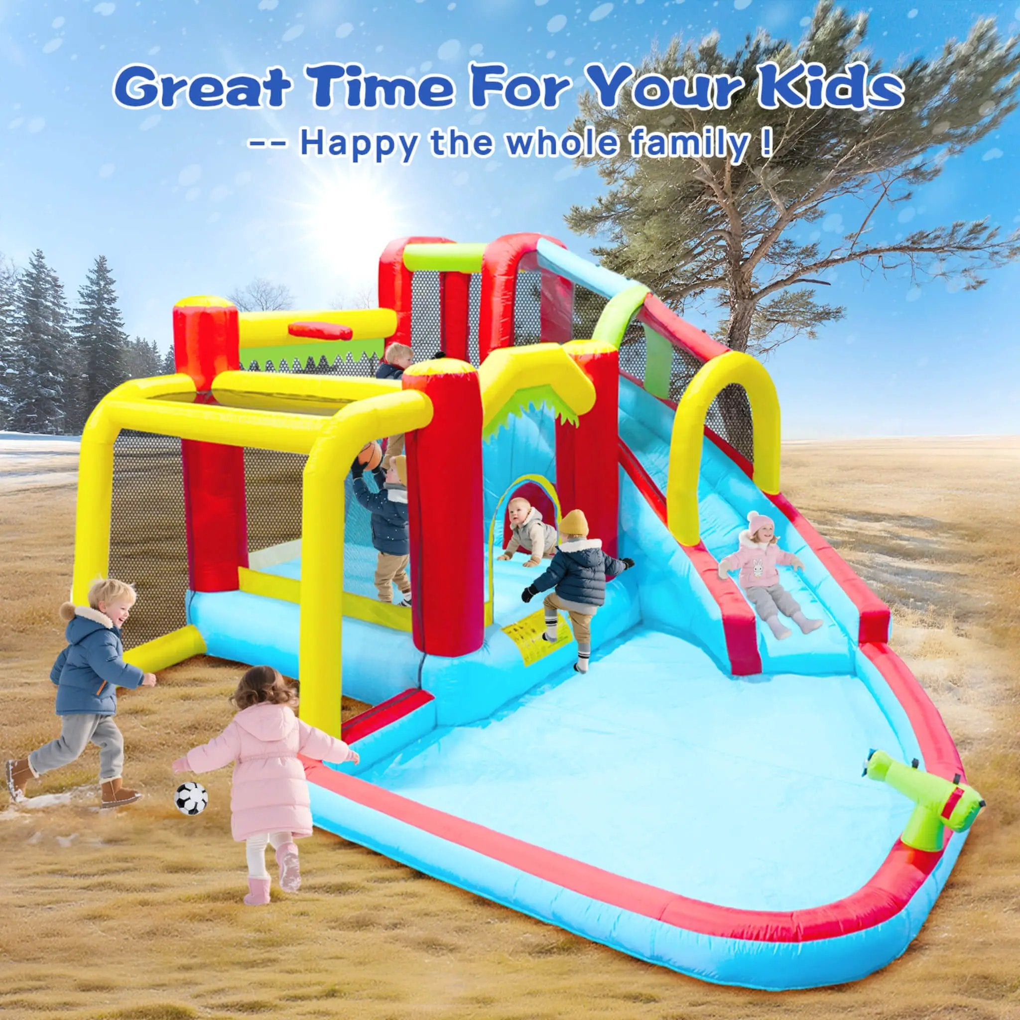 Large 7-In-1 Inflatable Water Slide Bouncer Pool With Climbing Wall (SAK60841) by SAKSBY WHOLESALE