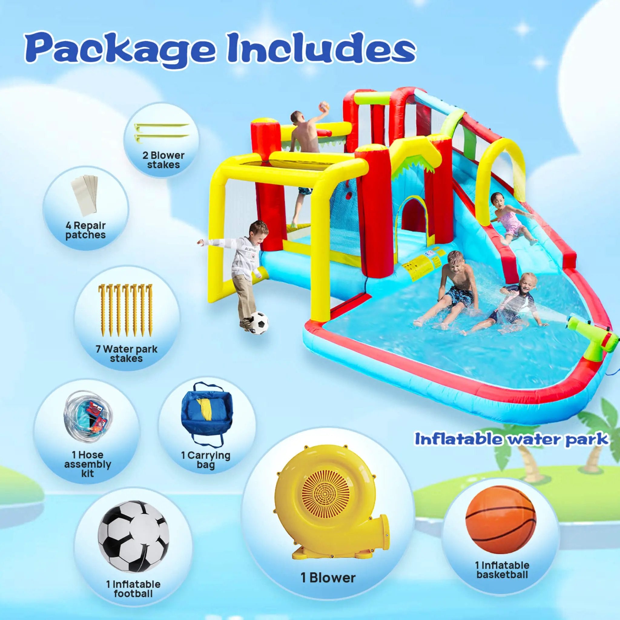 Large 7-In-1 Inflatable Water Slide Bouncer Pool With Climbing Wall (SAK60841) by SAKSBY WHOLESALE