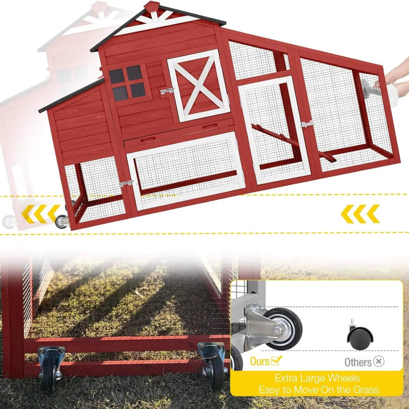 Large 73-Inch Portable Chicken Coop With Wheels And Nesting Box (SAK27495) by SAKSBY WHOLESALE
