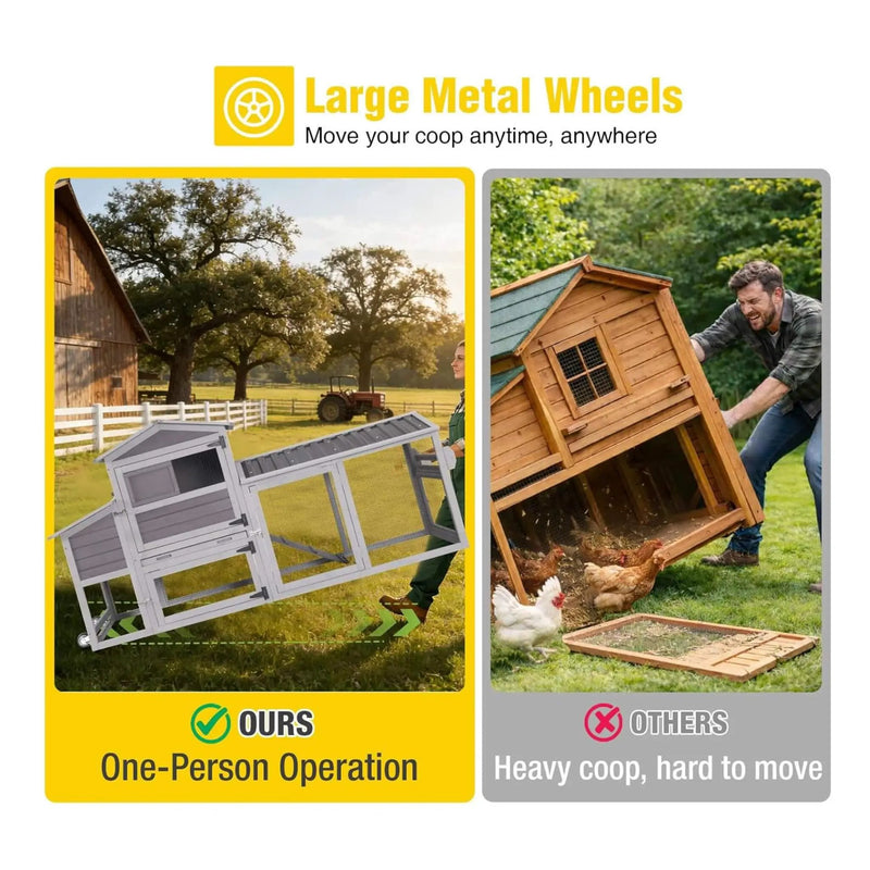 Large 83-Inch Mobile Chicken Coop With Wheels And Nesting Box [4-6 Chickens] (SAK81360) by SAKSBY WHOLESALE