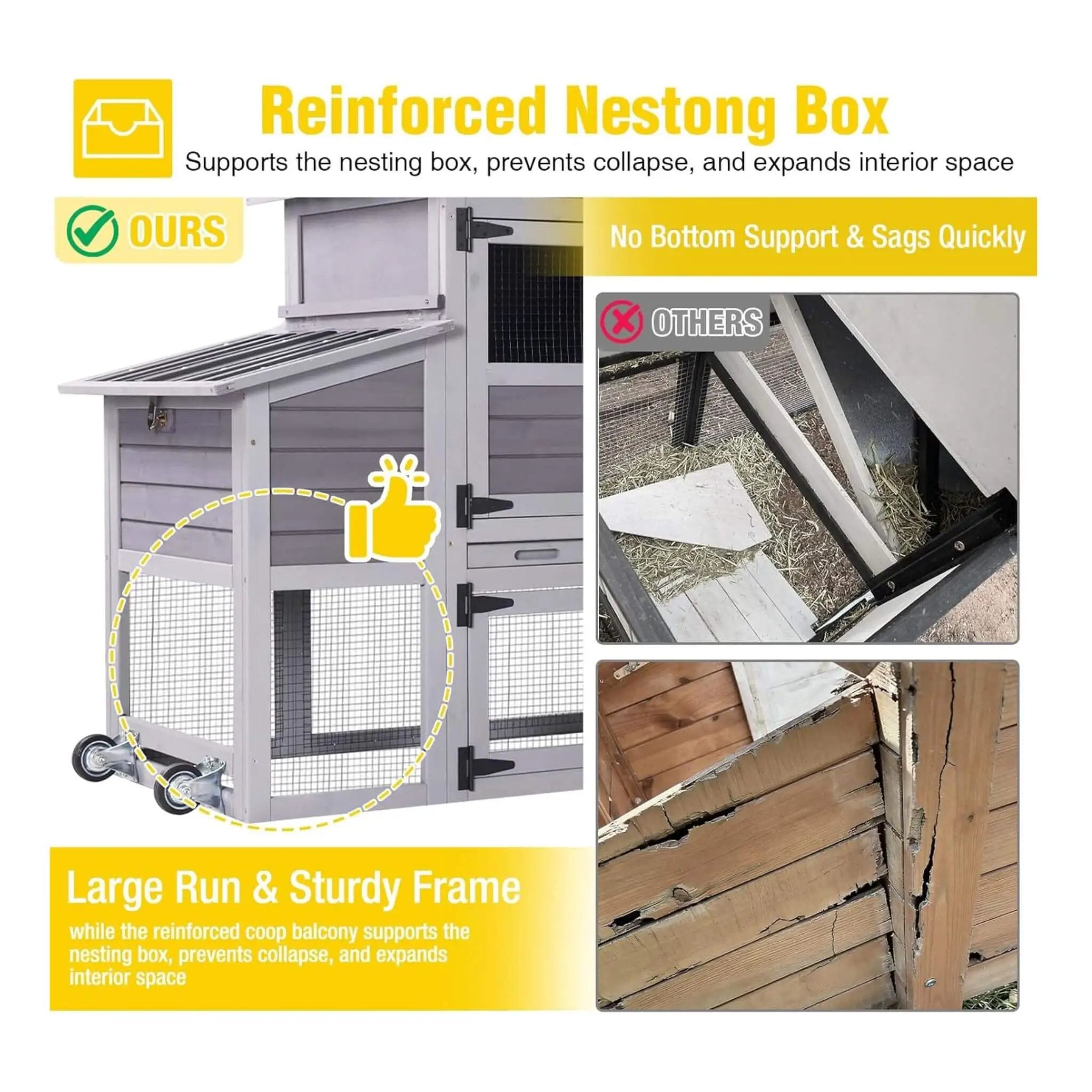 Large 83-Inch Mobile Chicken Coop With Wheels And Nesting Box [4-6 Chickens] (SAK81360) by SAKSBY WHOLESALE