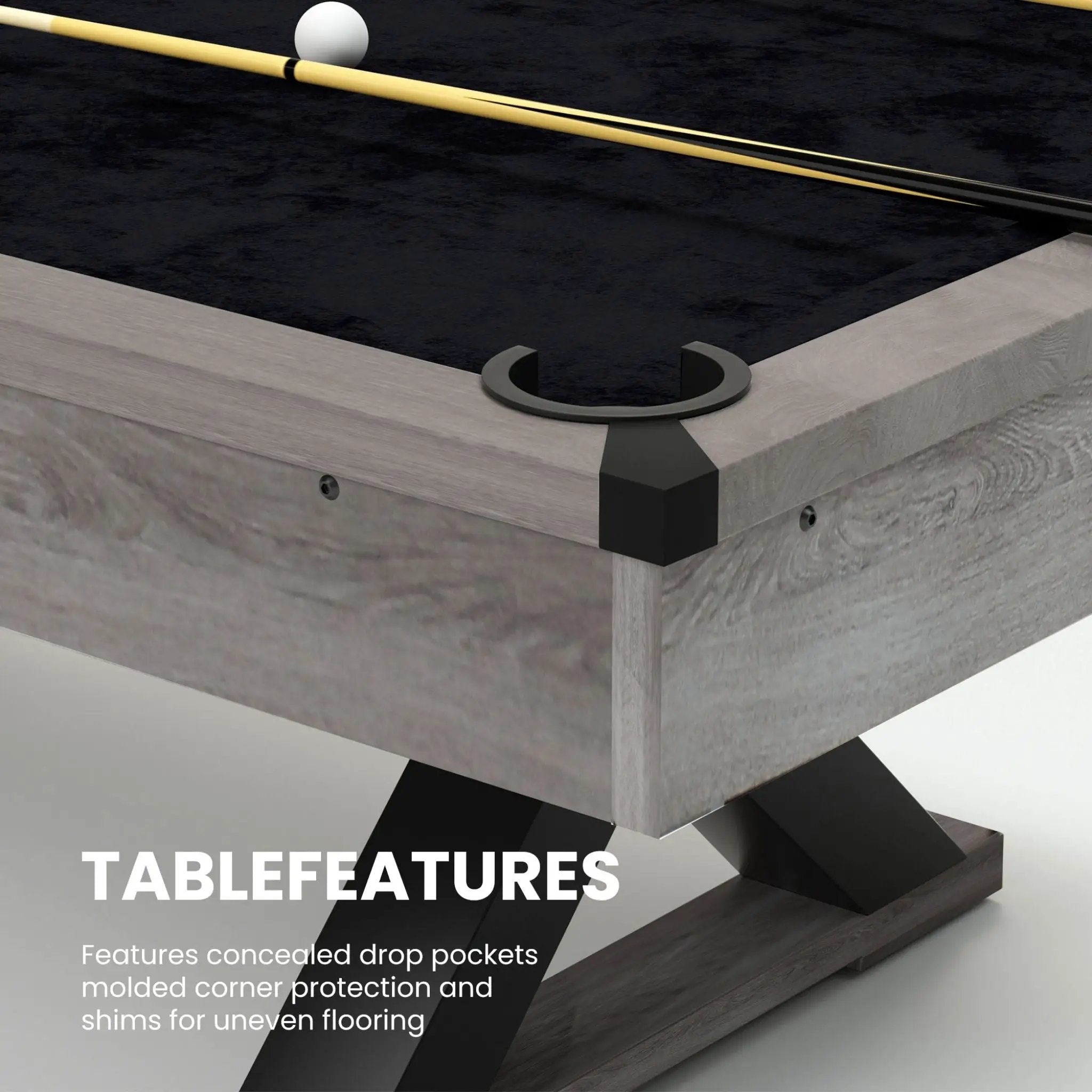Large 84-Inch Rustic Gray Pool Table With Cues, Balls And X-Legs (SAK54361) by SAKSBY WHOLESALE