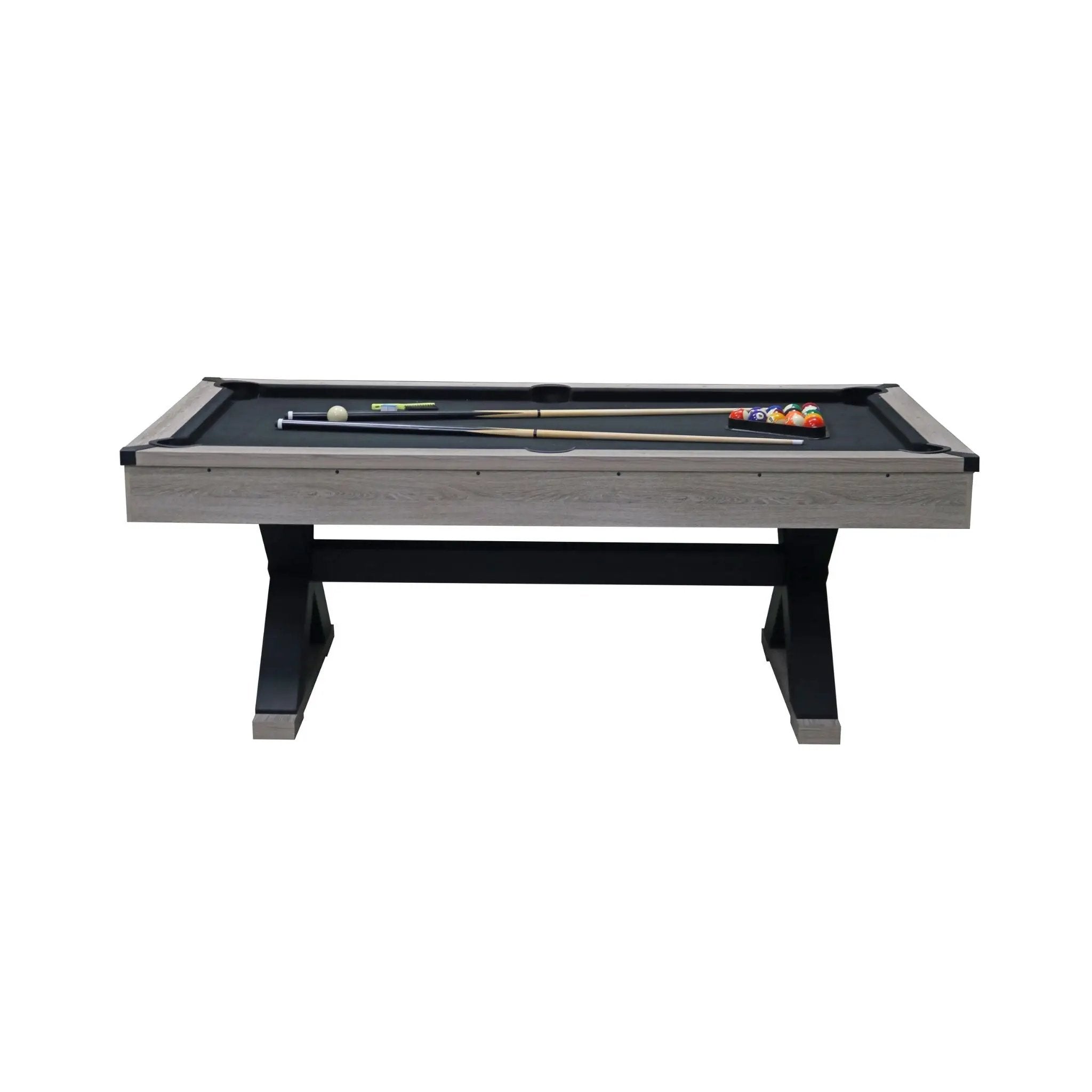 Large 84-Inch Rustic Gray Pool Table With Cues, Balls And X-Legs (SAK54361) by SAKSBY WHOLESALE