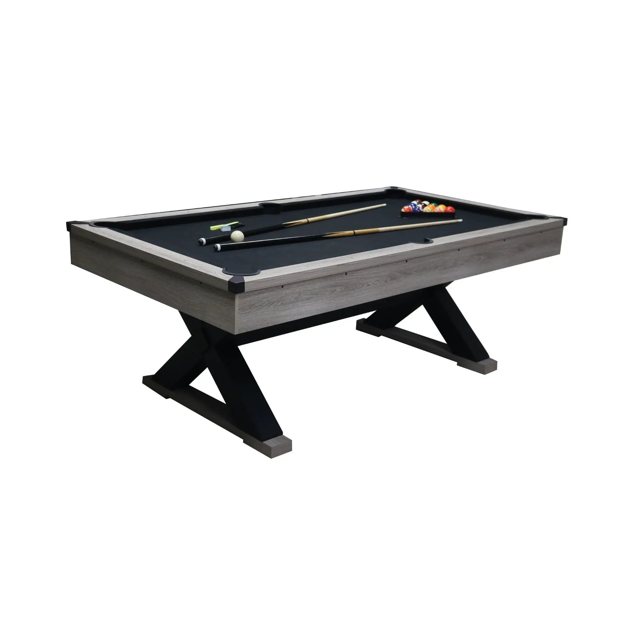 Large 84-Inch Rustic Gray Pool Table With Cues, Balls And X-Legs (SAK54361) by SAKSBY WHOLESALE