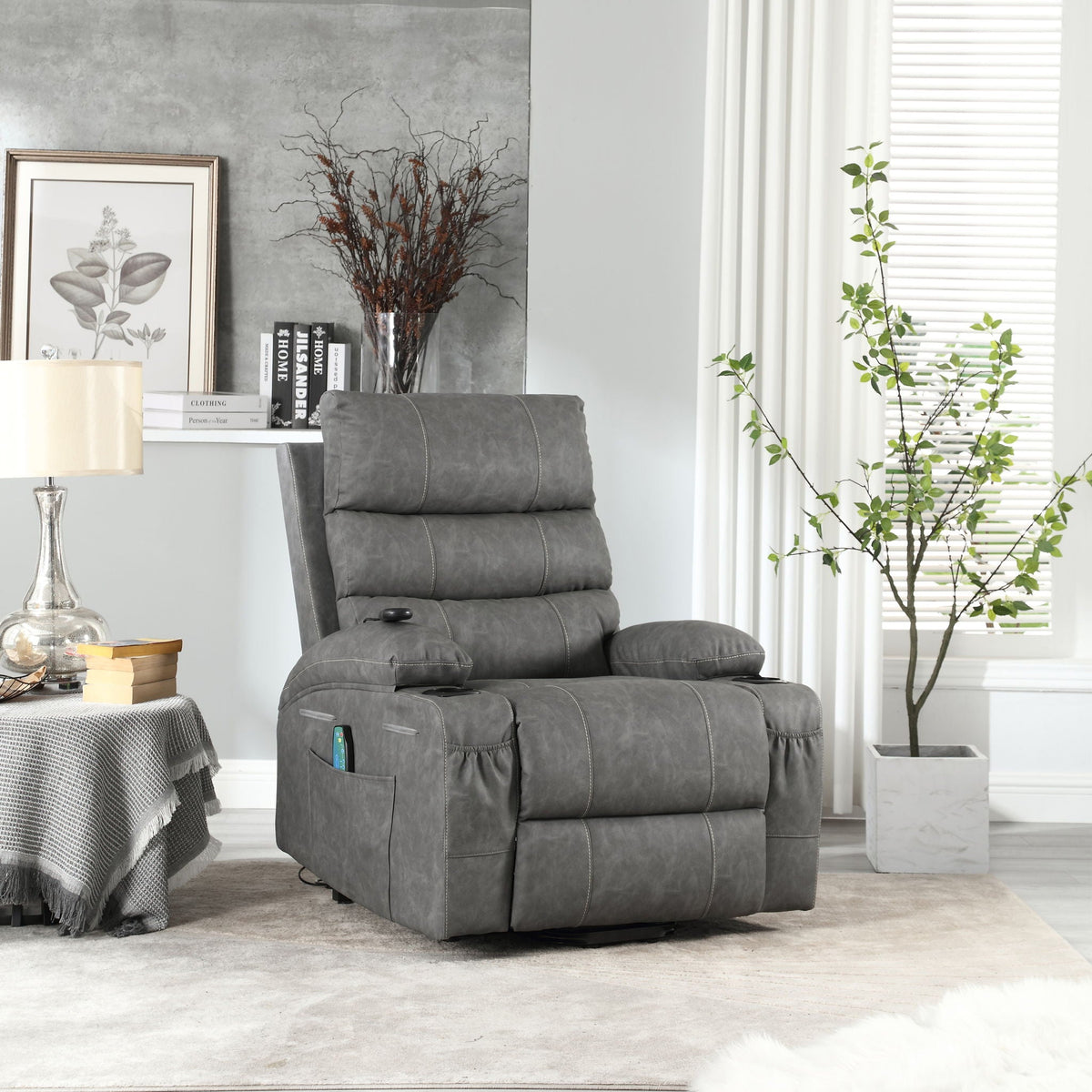 Large Electric Power Lift Recliner Chair with Massage and Heat - Faux Leather, photo 10 of 12