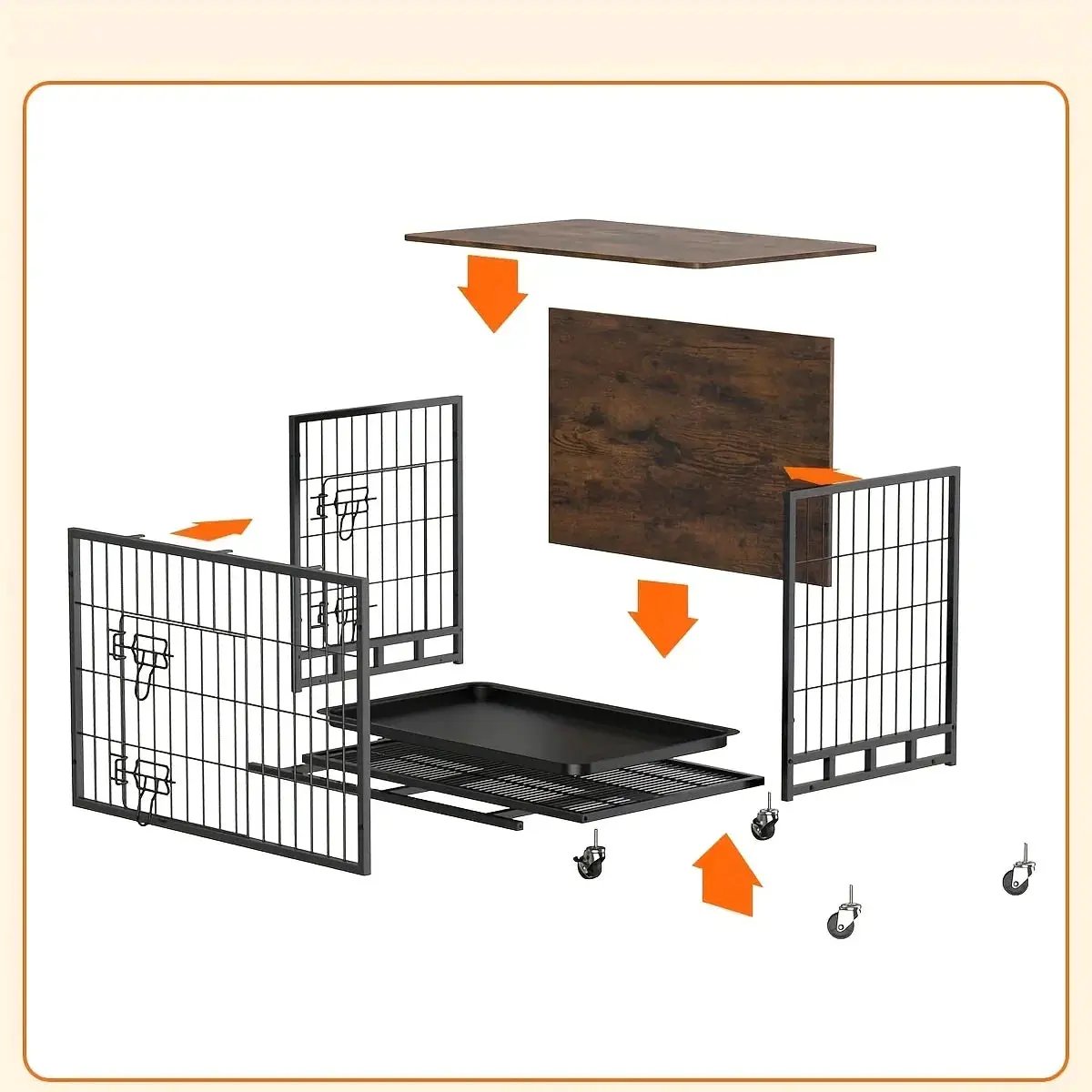 Large Heavy-Duty MDF & Wood Dog Crate Furniture - Double Door Kennel End Table with Removable Tray, Adjustable Divider &, Chew-Resistant Puppy Cage for Indoor/Outdoor Use, Multi-Size Dog House for Large Breeds (Golden Accent by House Of Avana