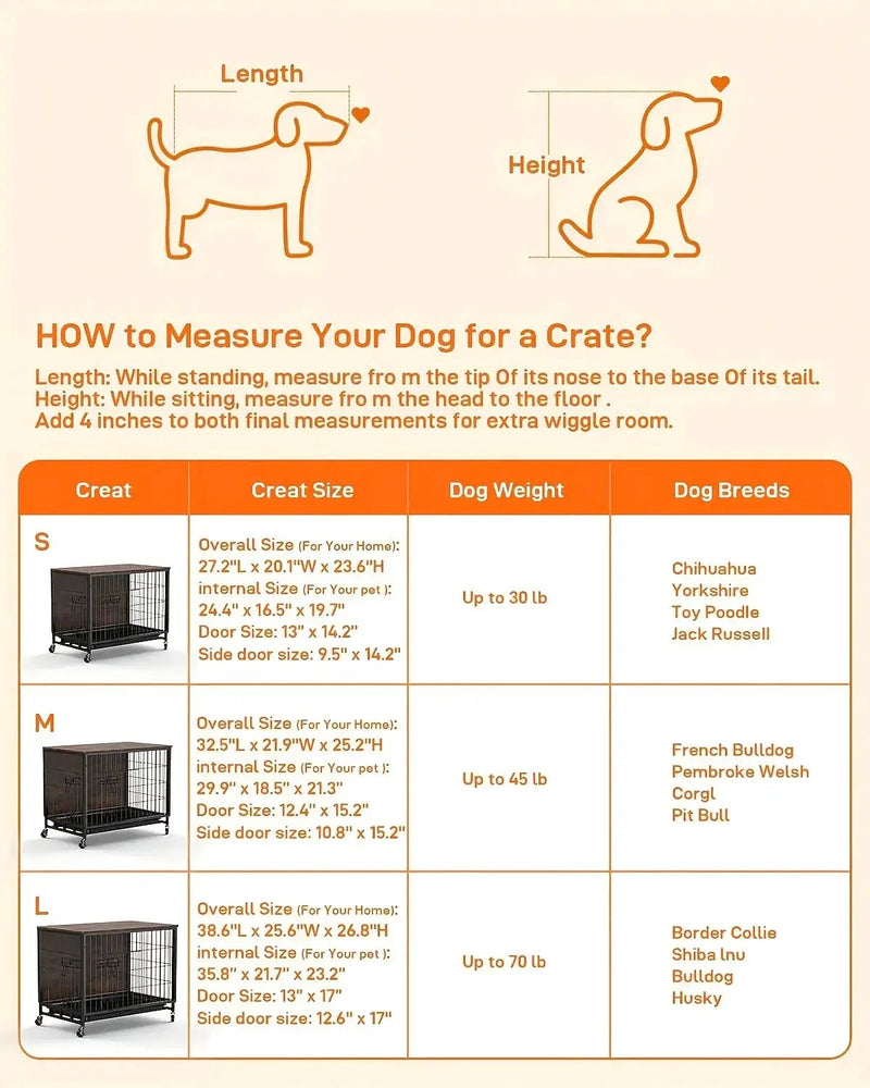 Large Heavy-Duty MDF & Wood Dog Crate Furniture - Double Door Kennel End Table with Removable Tray, Adjustable Divider &, Chew-Resistant Puppy Cage for Indoor/Outdoor Use, Multi-Size Dog House for Large Breeds (Golden Accent by House Of Avana