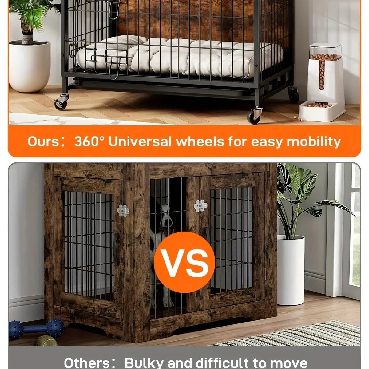 Large Heavy-Duty MDF & Wood Dog Crate Furniture - Double Door Kennel End Table with Removable Tray, Adjustable Divider &, Chew-Resistant Puppy Cage for Indoor/Outdoor Use, Multi-Size Dog House for Large Breeds (Golden Accent by House Of Avana