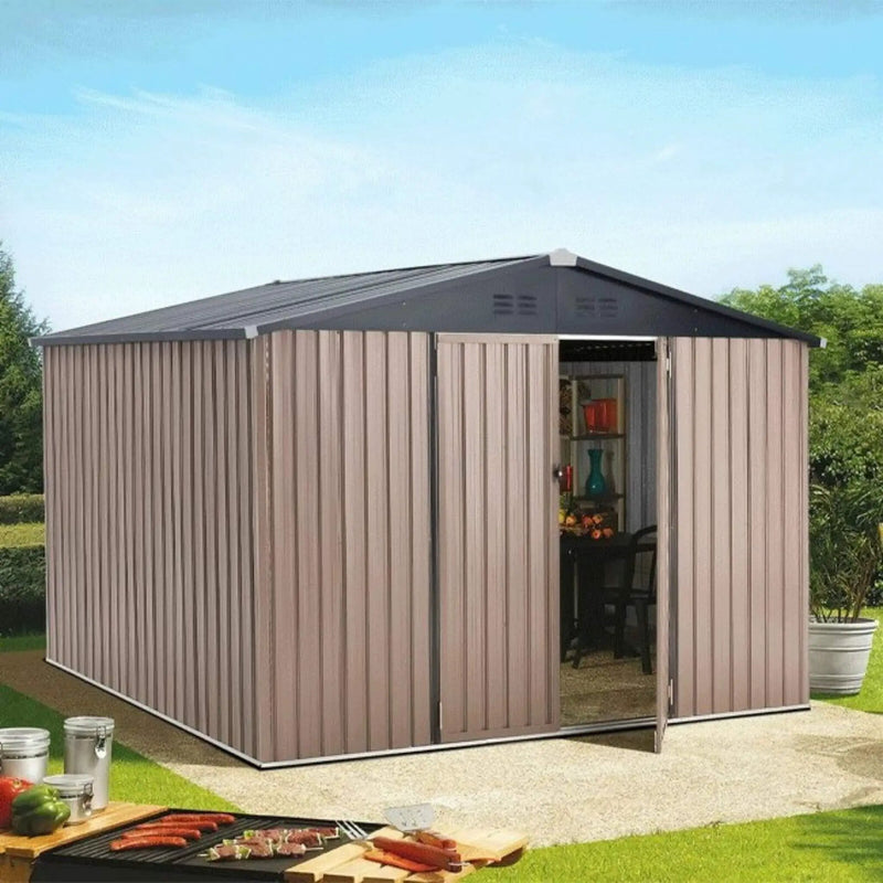 [08X10FT] Alora Large Heavy-Duty Outdoor Metal Garden Tools Storage Utility Shed W/ Lockable Door (SAK72751) by SAKSBY WHOLESALE