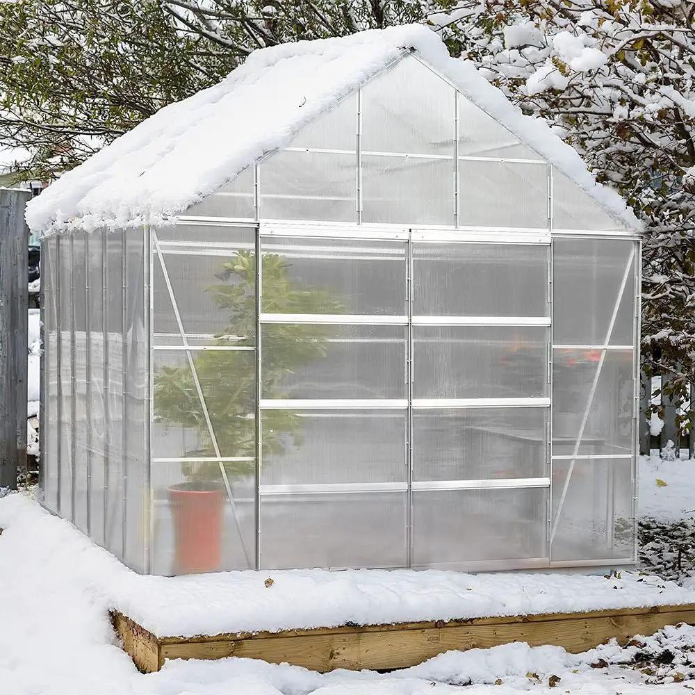 [10X12FT] Large Heavy-Duty Outdoor Walk-In Polycarbonate Aluminum Frame Greenhouse With Adjustable Vents & Sliding Doors (SAK93648) by SAKSBY WHOLESALE