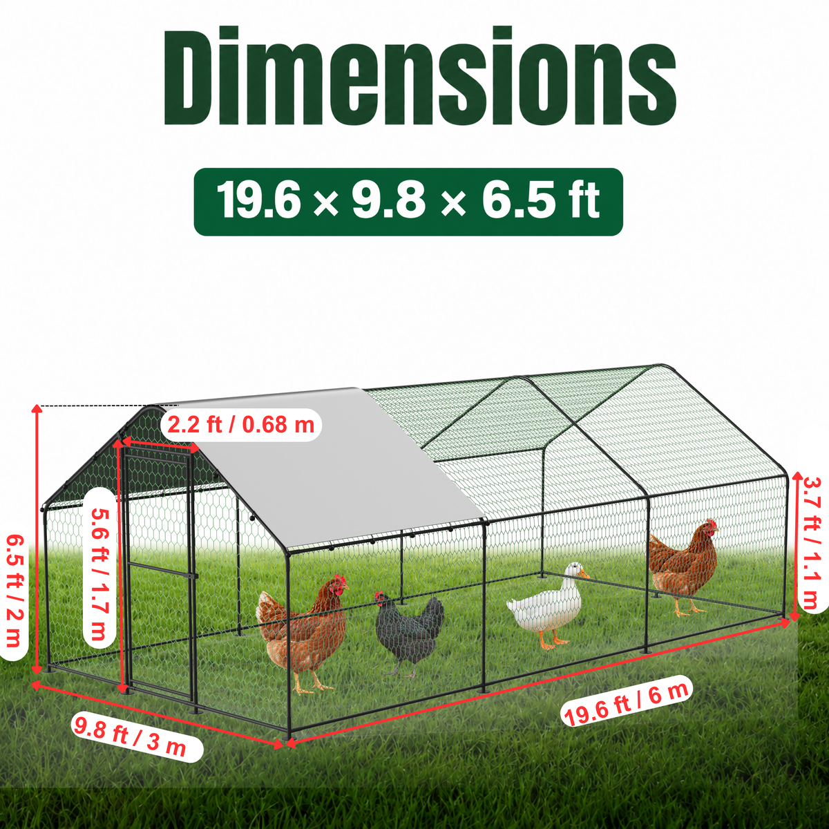 Large Metal Chicken Coop Run with Waterproof Cover, 19.7 × 9.8 × 6.6 ft, Black, photo 2 of 10