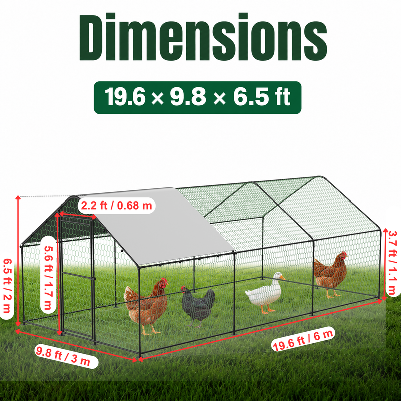 Large Metal Chicken Coop Run with Waterproof Cover, 19.7 × 9.8 × 6.6 ft, Black, photo 2 of 10