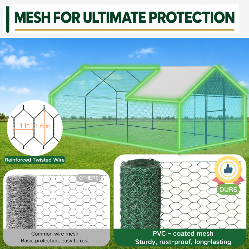 Large Metal Chicken Coop Run with Waterproof Cover, 19.7 × 9.8 × 6.6 ft, Black, photo 4 of 10