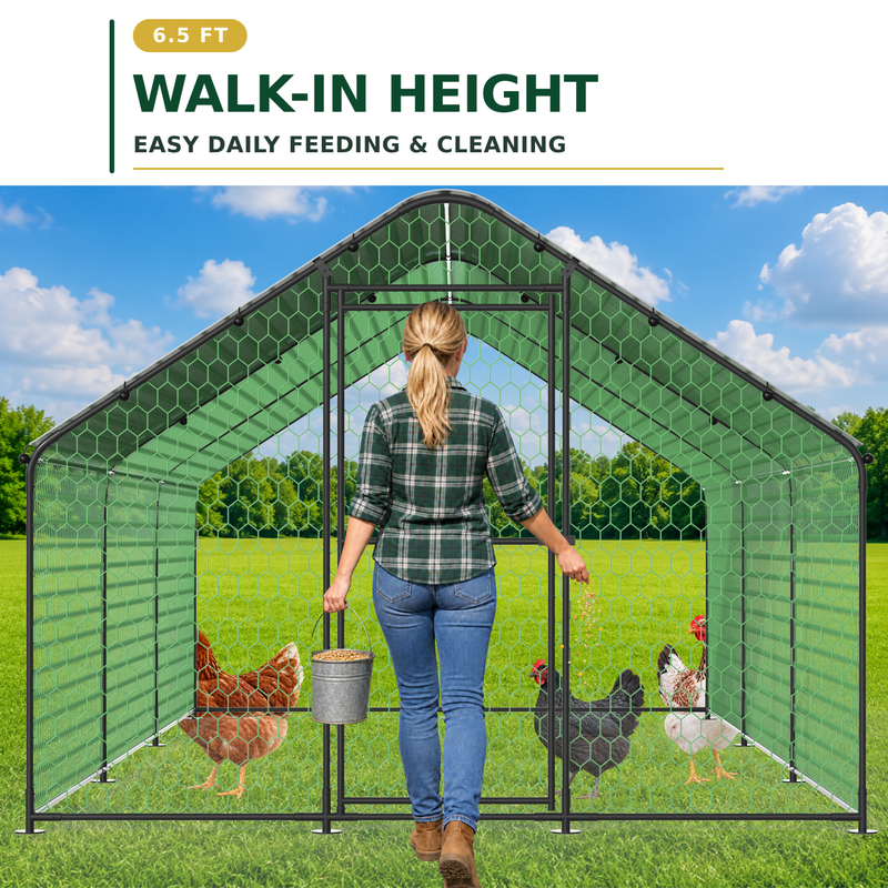 Large Metal Chicken Coop Run with Waterproof Cover, 19.7 × 9.8 × 6.6 ft, Black, photo 6 of 10
