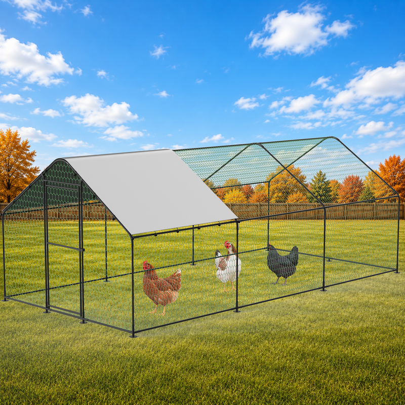 Large Metal Chicken Coop Run with Waterproof Cover, 19.7 × 9.8 × 6.6 ft, Black, photo 7 of 10