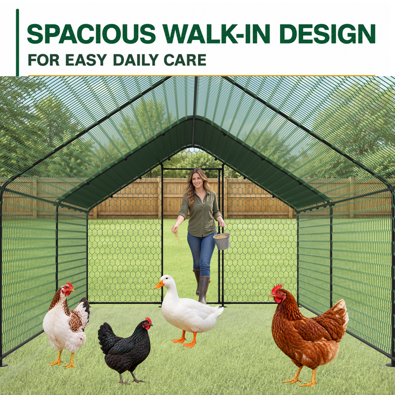 Large Metal Chicken Coop Run with Waterproof Cover, 19.7 × 9.8 × 6.6 ft, Black, photo 8 of 10