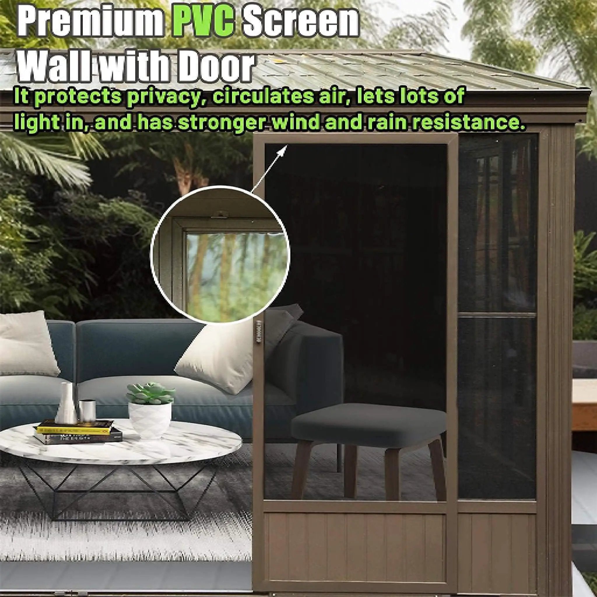 [12X14FT] Alora Haven Large Outdoor All-Season Wall-Mounted Sunroom With Galvanized Steel Roof & Moveable PVC Screen (SAK46475) by SAKSBY WHOLESALE