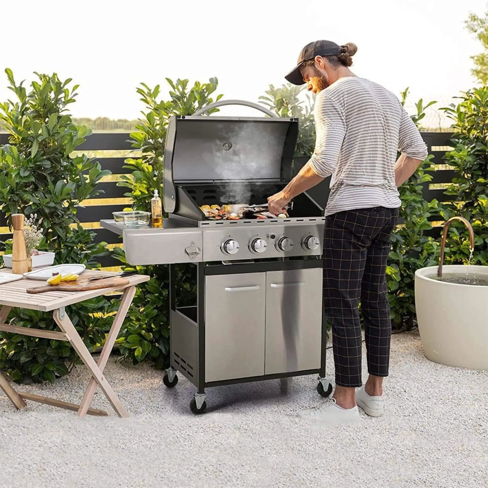 Large Outdoor 42K BTU BBQ Stainless Steel Propane Gas Grill With 4 Burners (SAK61283) by SAKSBY WHOLESALE