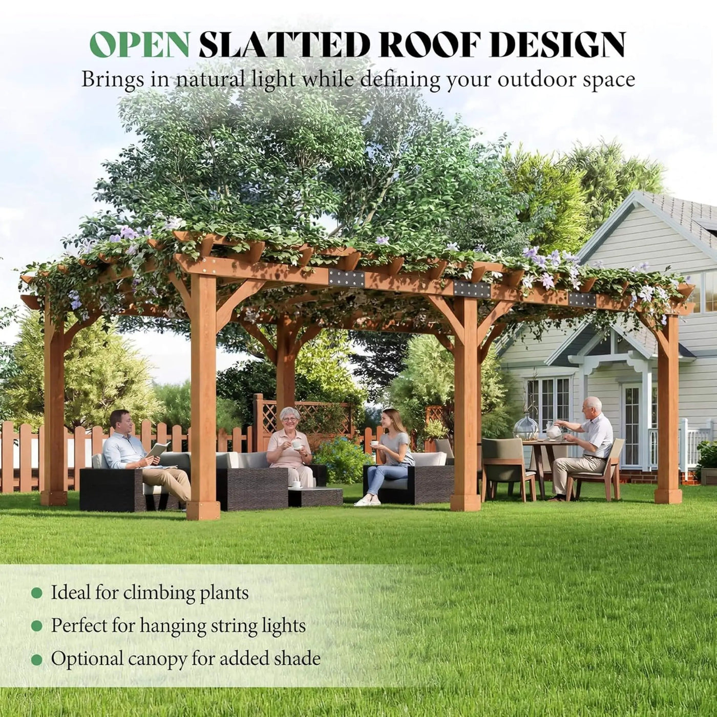 Alora Large Outdoor Cedar Wood Pergola Kit With Slatted Roof (SAK31064) by SAKSBY WHOLESALE