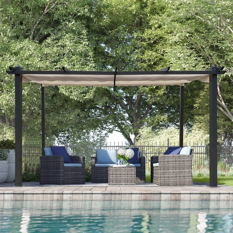[10X13FT] Alora Large Outdoor Patio Pergola With Canopy & Retractable Sun Shades, Beige (SAK51842) by SAKSBY WHOLESALE