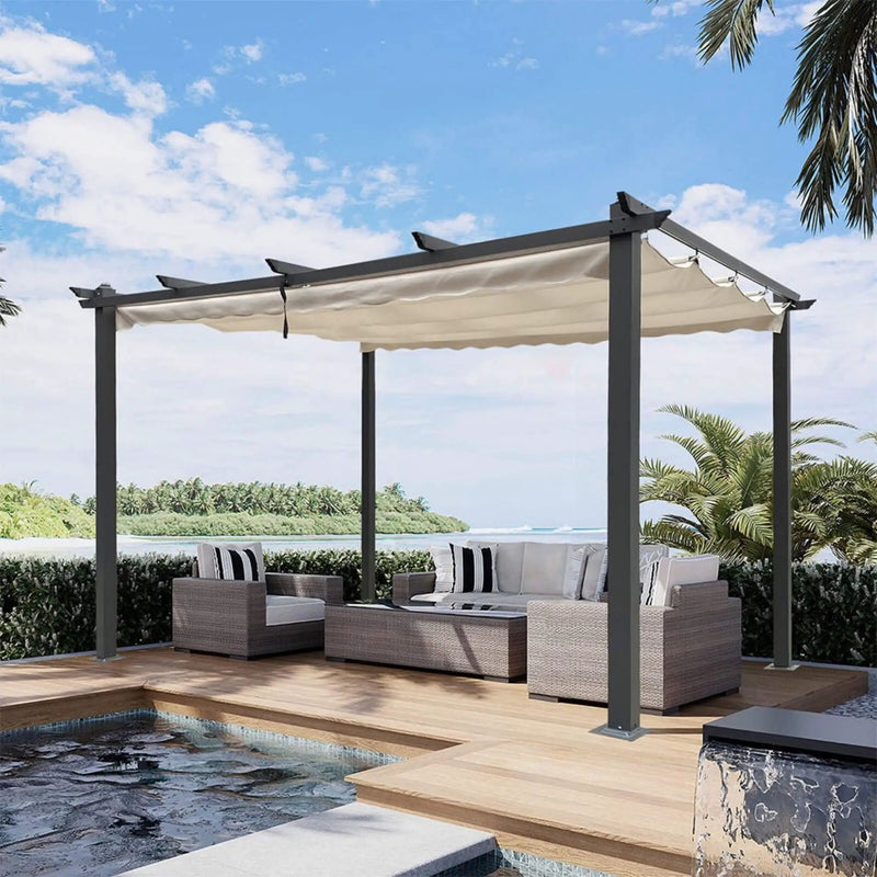 [10X13FT] Alora Large Outdoor Patio Pergola With Canopy & Retractable Sun Shades, Beige (SAK51842) by SAKSBY WHOLESALE