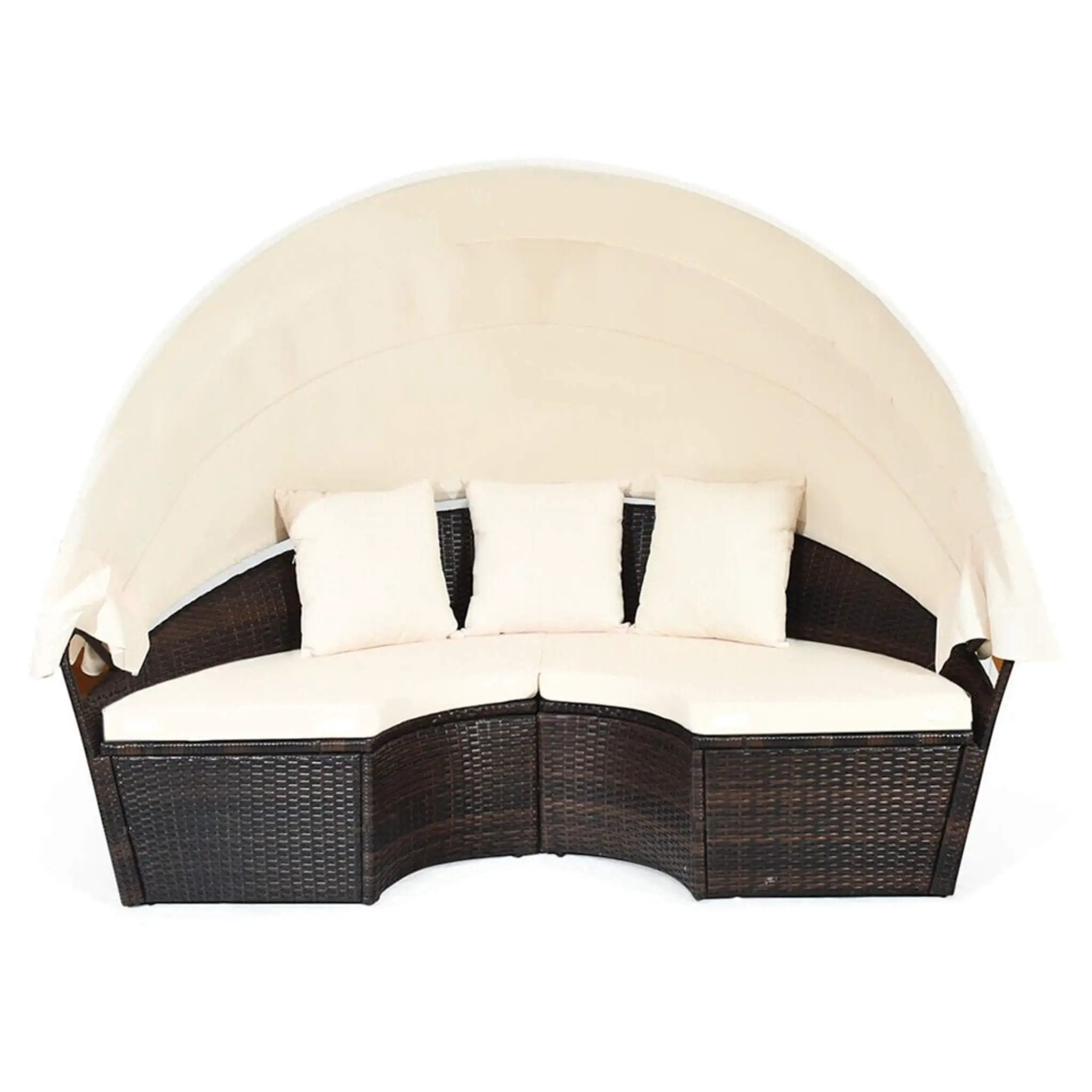 Alora Large 76-Inch Outdoor Patio Rattan Daybed Sofa W/ Adjustable Table Top, Canopy & 3 Pillows (SAK91254) by SAKSBY WHOLESALE