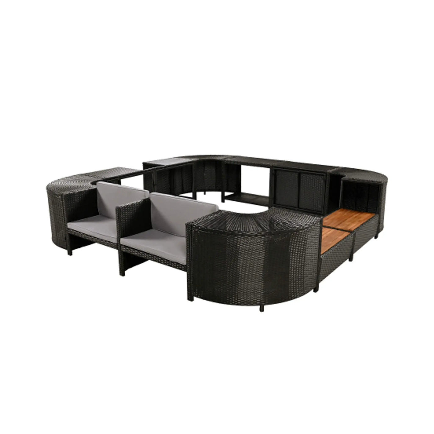Large Outdoor Quadrilateral Spa Surround Rattan Sectional Sofa Set With Storage Compartments (SAK80217) by SAKSBY WHOLESALE