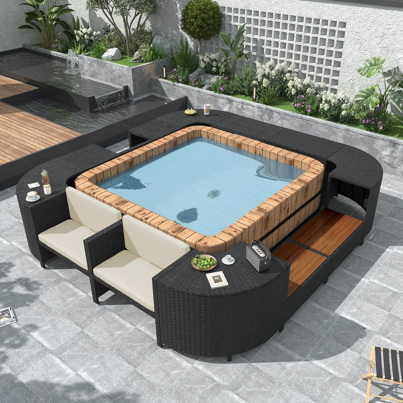 Alora Large Outdoor Quadrilateral Spa Surround Rattan Sectional Sofa Set With Storage Compartments (SAK80217) by SAKSBY WHOLESALE