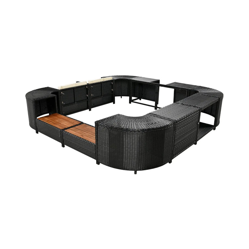 Alora Large Outdoor Quadrilateral Spa Surround Rattan Sectional Sofa Set With Storage Compartments (SAK80217) by SAKSBY WHOLESALE