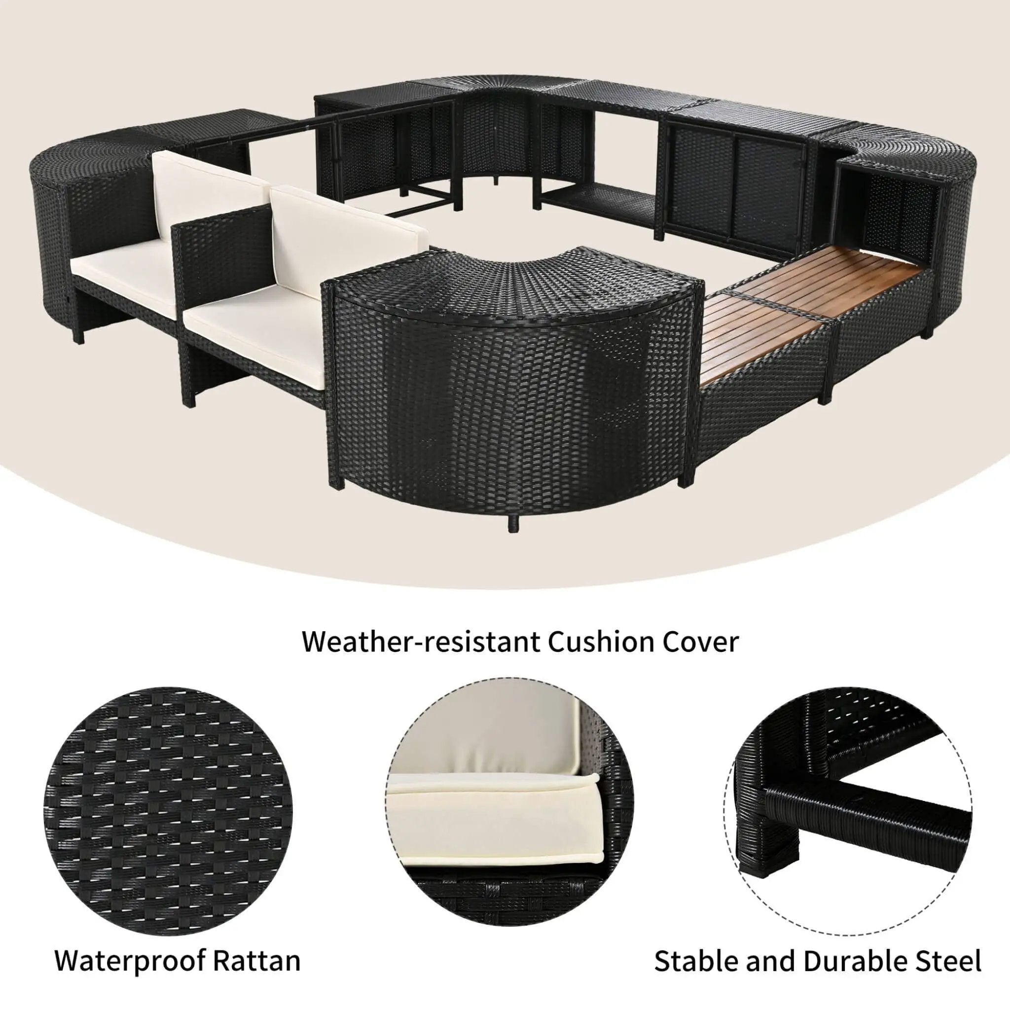 Alora Large Outdoor Quadrilateral Spa Surround Rattan Sectional Sofa Set With Storage Compartments (SAK80217) by SAKSBY WHOLESALE